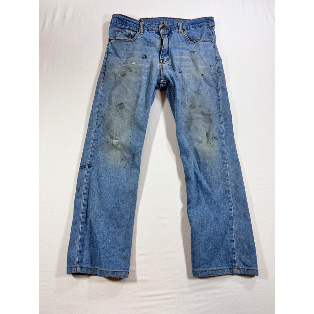Levis Mens Distressed Paint Splatter Workwear Denim Jeans Blue 32x23 Custom Hem